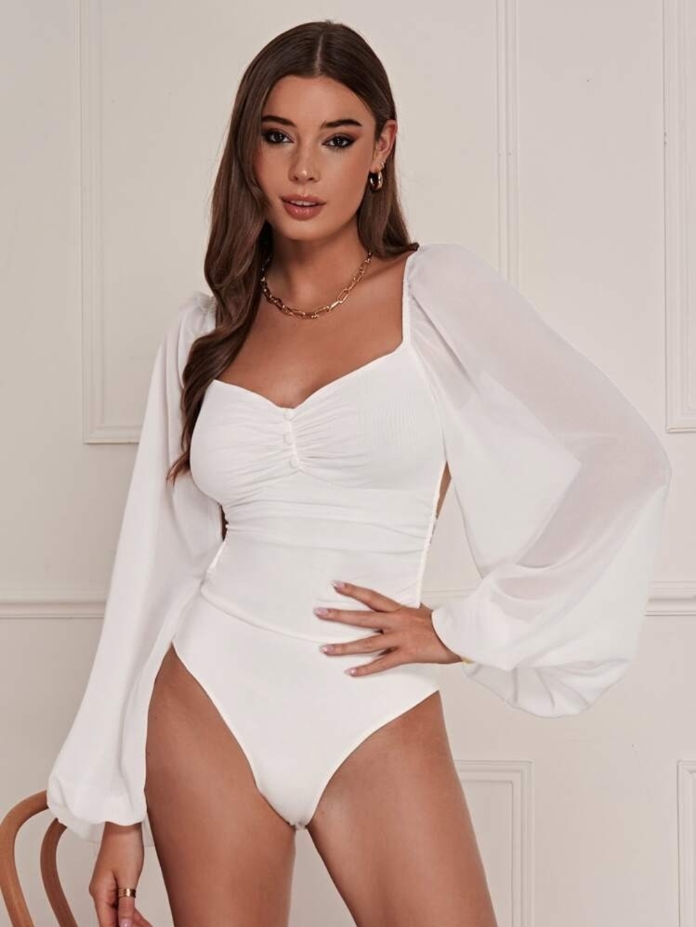 Princess Polly White Puff-Sleeve Sweetheart Bodysuit
